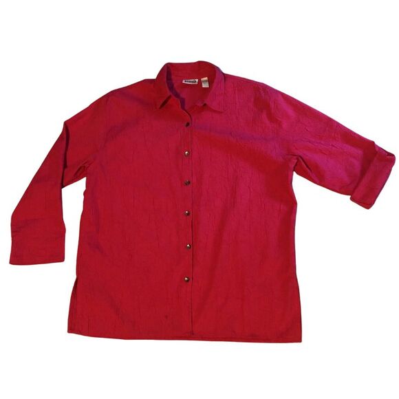 Chicos Crepe Gauze Shirt Womens Sz L Button Front Fuchsia Roll Tab Sleeve Blouse - Picture 5 of 11